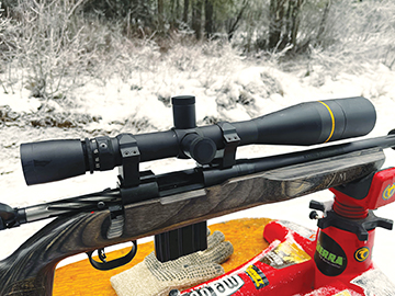 Patrick’s Mossberg MVP Varmint rifle is topped with a Leupold VX-3i 8.5-25x 50mm scope that includes side parallax adjustments and capped target-style turrets. The second focal plane reticle is super fine for precise shot placement.